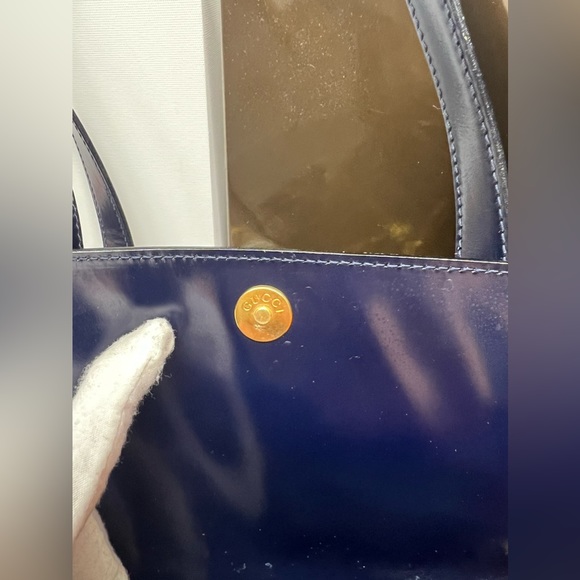 Gucci Bamboo Blue Patent Leather Bag with Long Strap,bamboo zipper pull - Picture 8 of 13
